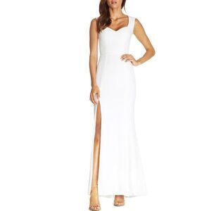 Dress the Population White Maxi Dress with Thigh Slit
